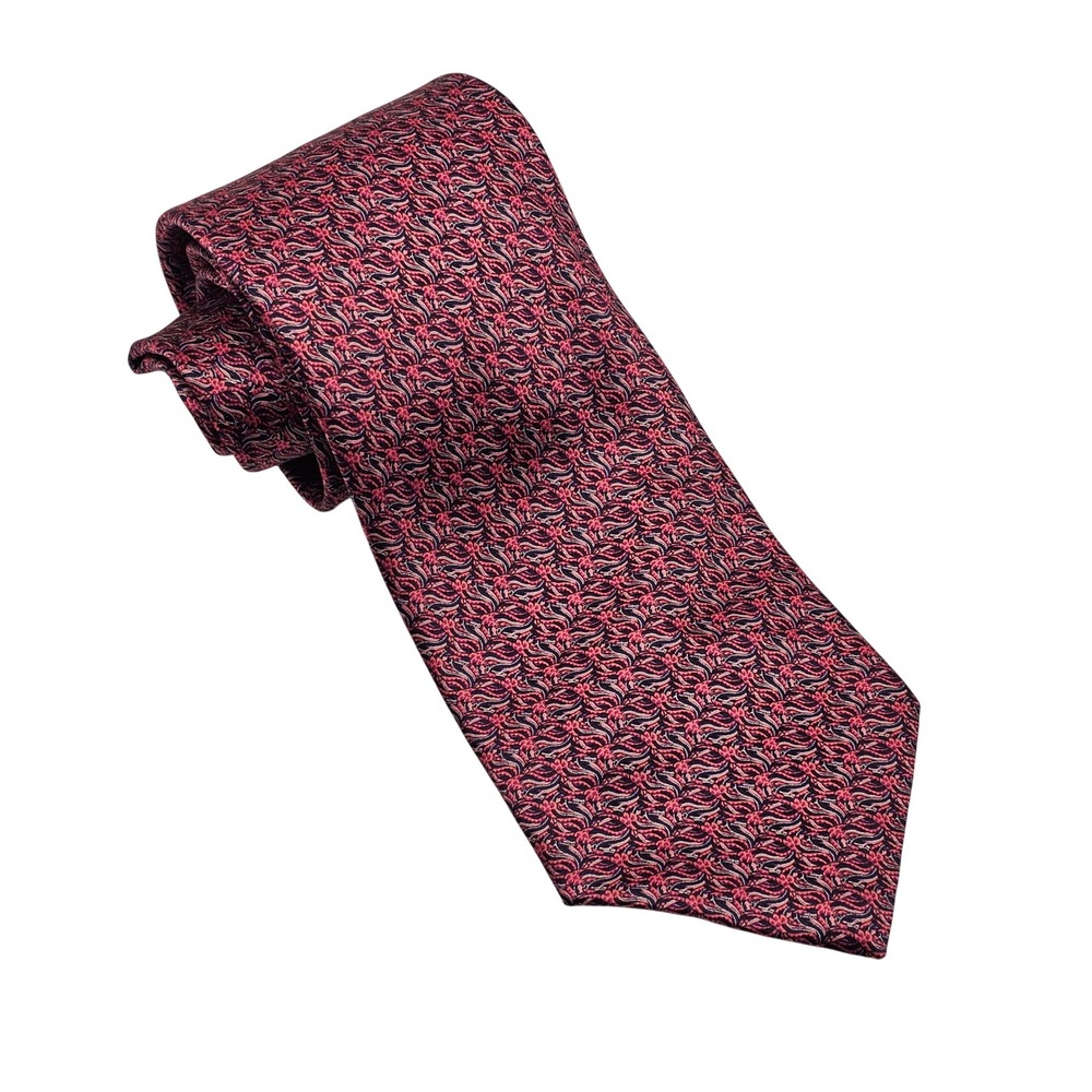 Brioni Silk Tie Pink Black Handmade Italy Abstract Micro-Pattern Luxury Designer